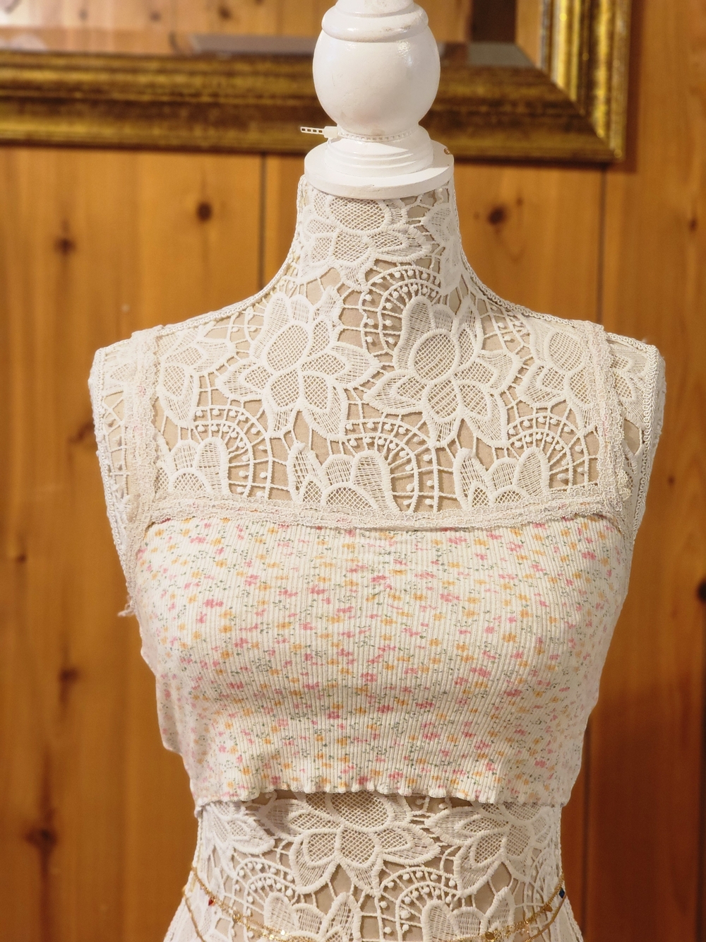 Garage Cream Ribbed Cropped Tank with Pastel Speckle